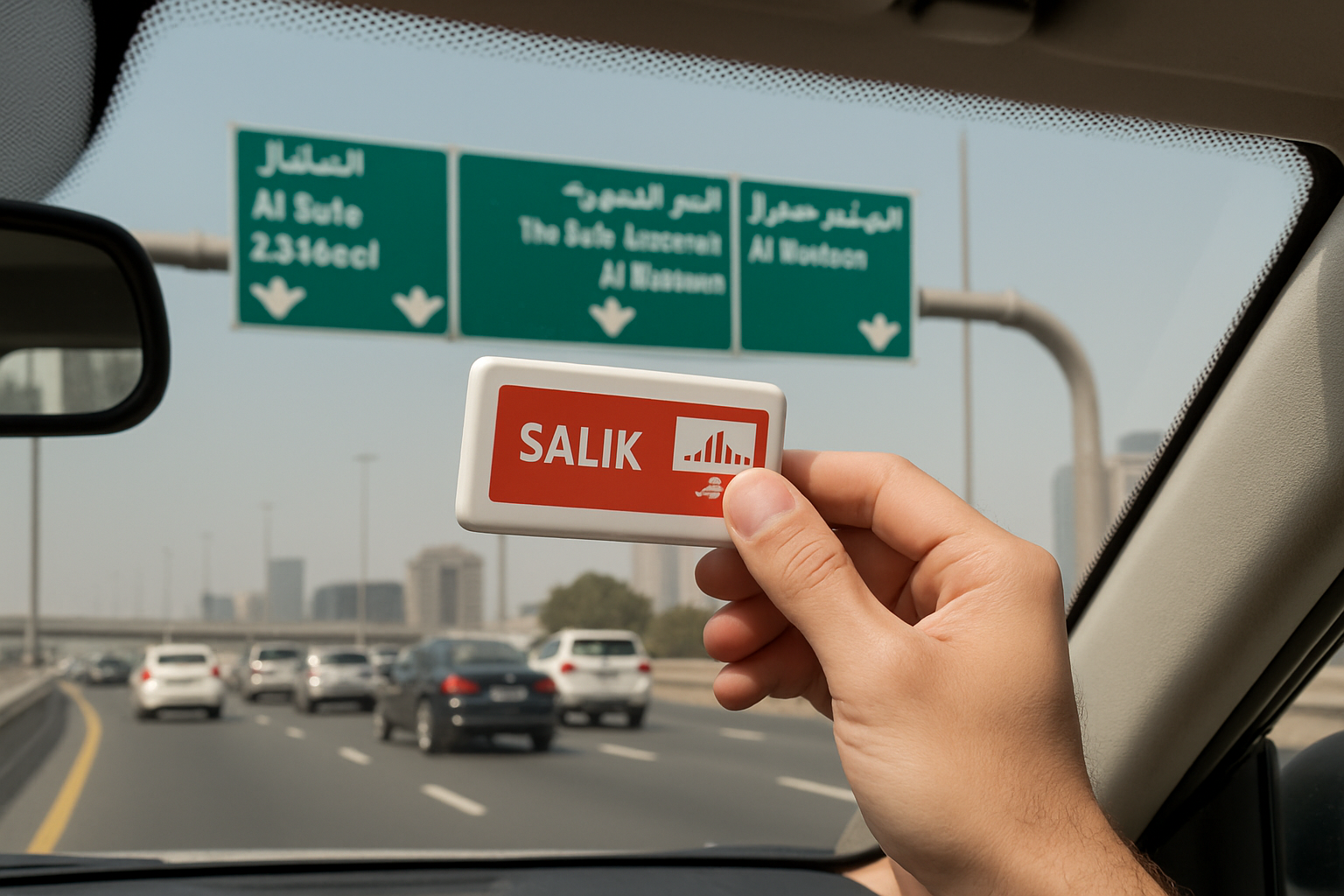 Salik tag installation on Dubai highway